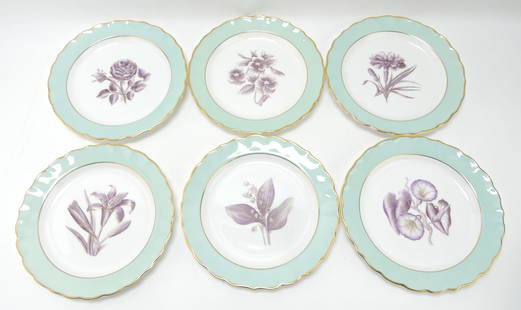 Royal Worcester set of 12 - 9" luncheon: plates with soft green border and purple botanical centers