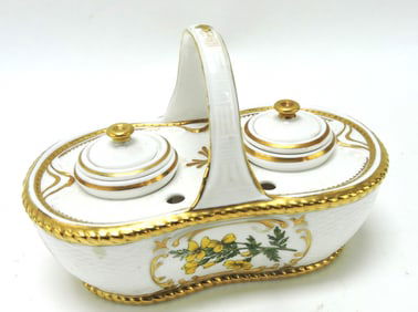 Spode inkwell "Stafford Flowers" bone china basket form