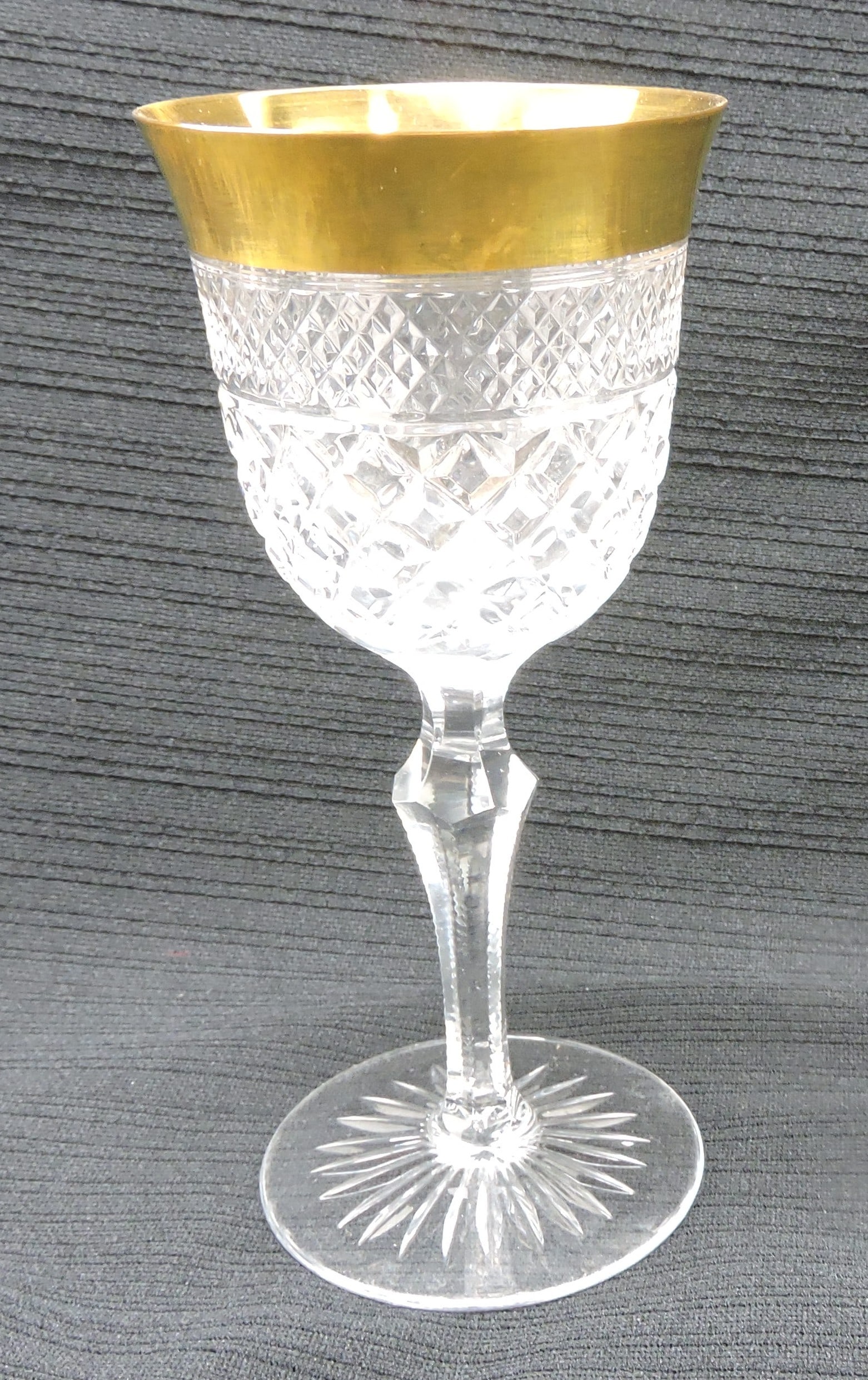 Josair Crystal set of 12 - 6 3/8": 'Ernestine' wine goblets, hand cut, gold rims
