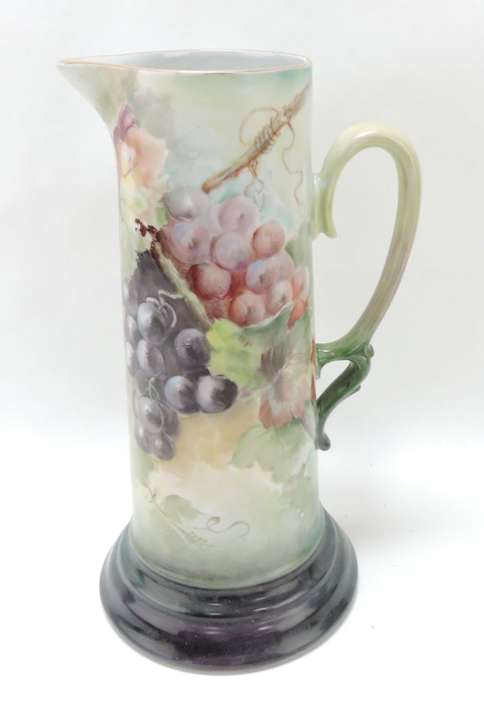 Hand painted tankard pitcher with grapes, (1 of 2)