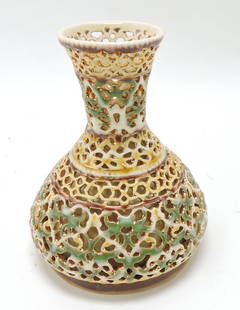 Zsolnay reticulated vase, 4 1/2": .
