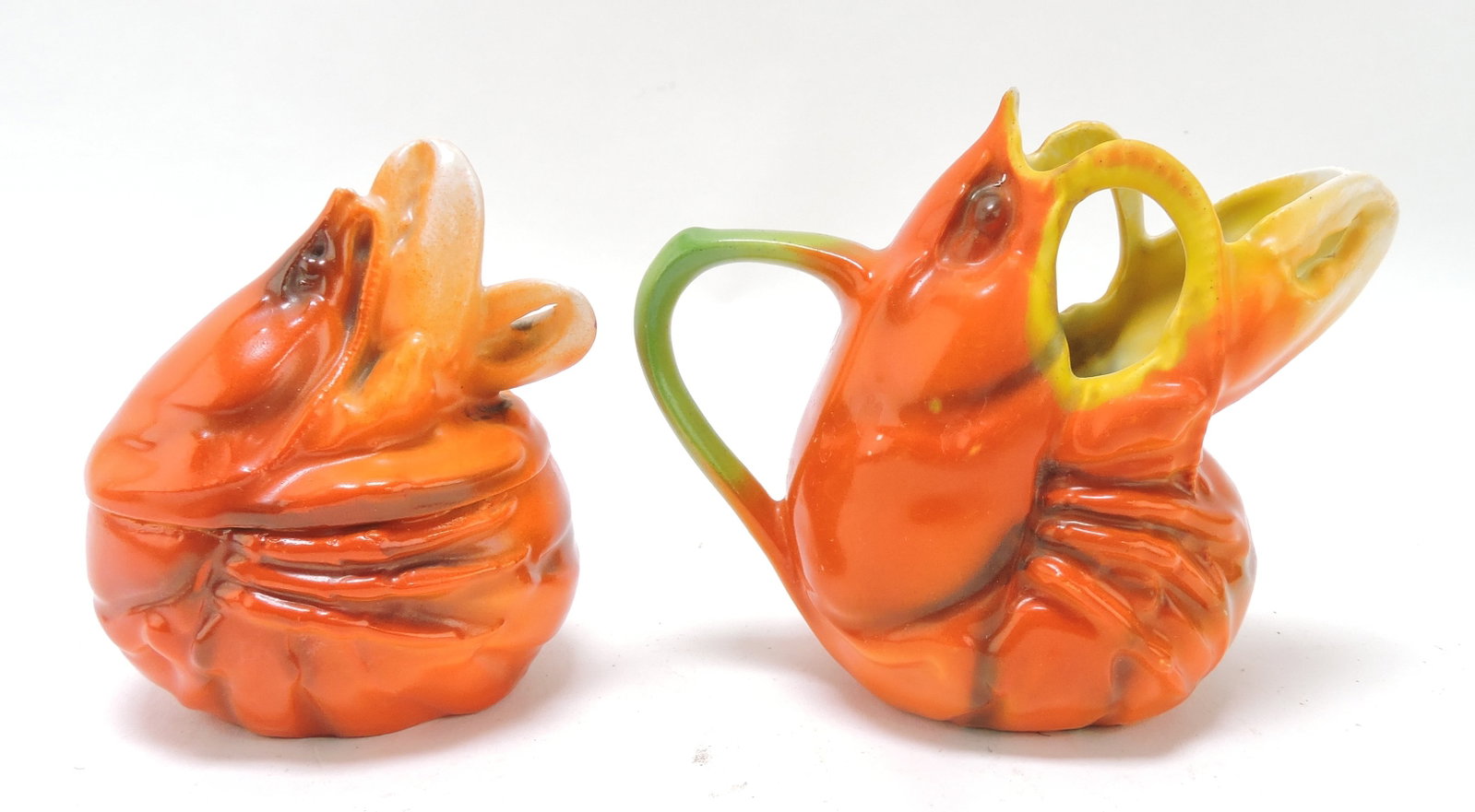 Royal Bayreuth lobster covered sugar: and creamer, 3 3/4"