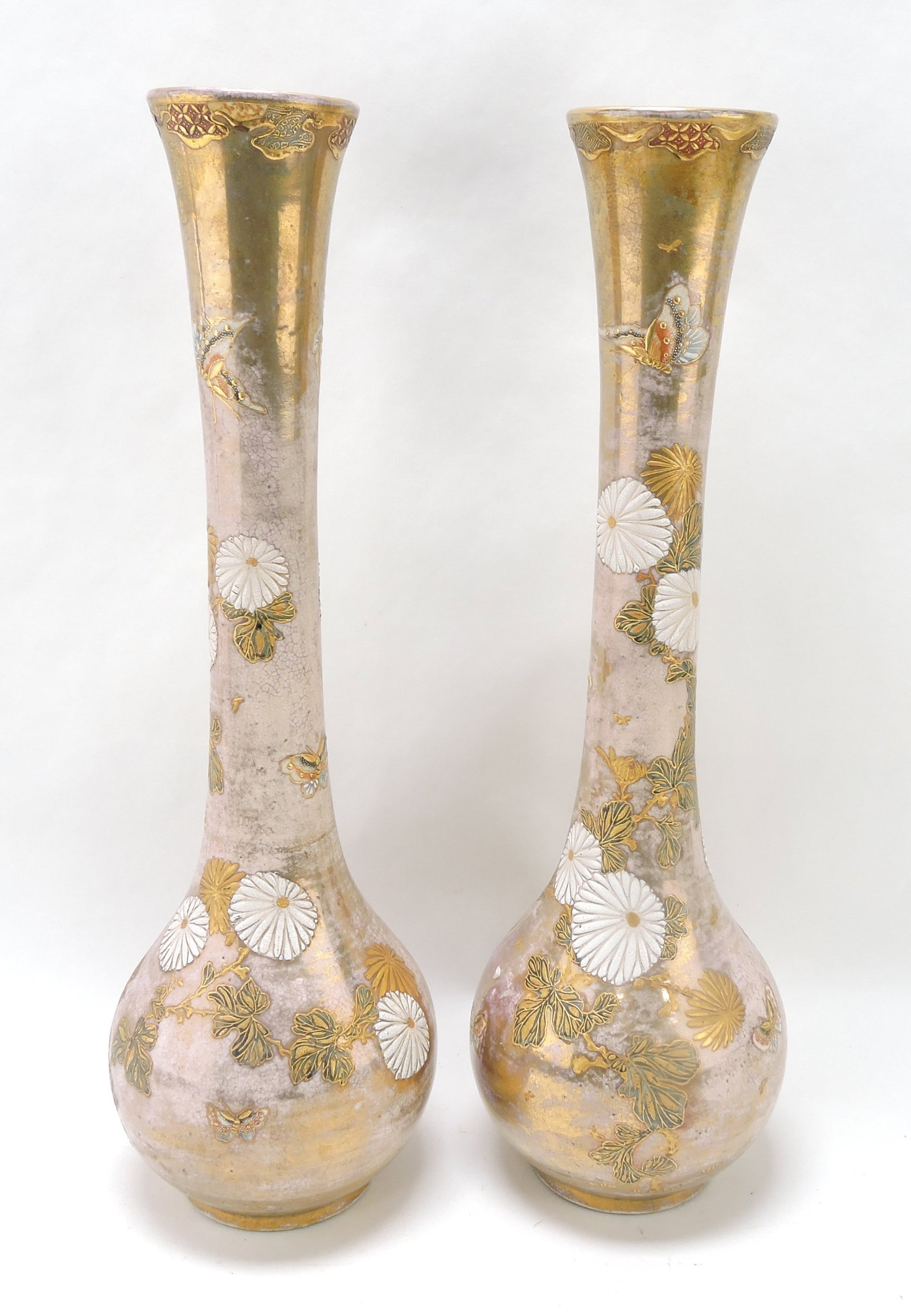 Pair of 18 1/2" Oriental vases, drilled: for lamps