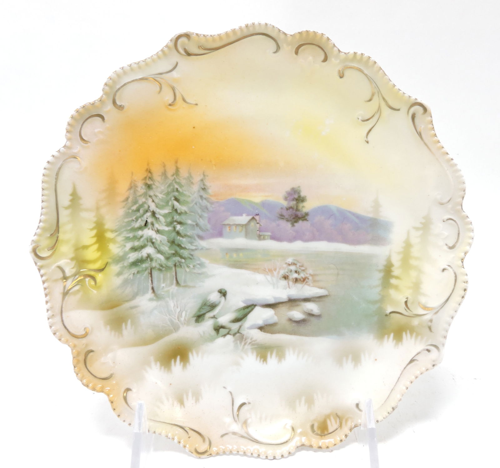 R.S. Prussia rare winter scene plate, (1 of 2)