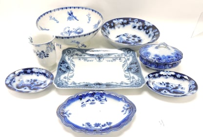 Flow blue lot of 8 assorted pieces,