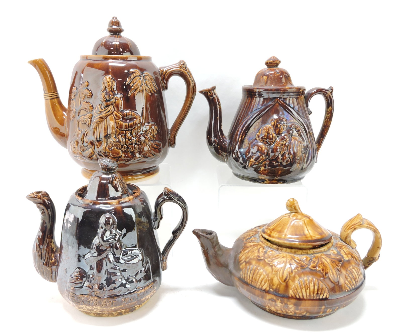 Bennington lot of 4 tea/coffee pots,: 5 1/2" to 10", various condition