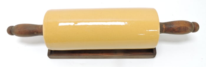 Yellow ware rolling pin, 15"