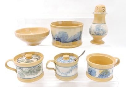 Yellow ware mocha lot of 6 pieces: