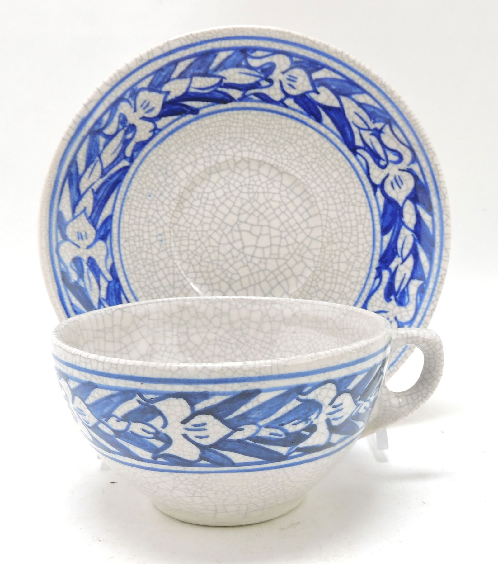 Dedham Pottery Iris cup and saucer (1 of 1)