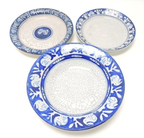 Dedham Pottery lot of 3 plate/bowls,