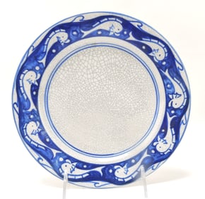 Dedham Pottery 8" plate, dolphin