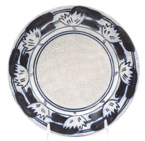 Dedham Pottery 8" plate, pond lily