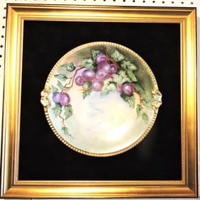 Hand painted artist signed framed cake plate,