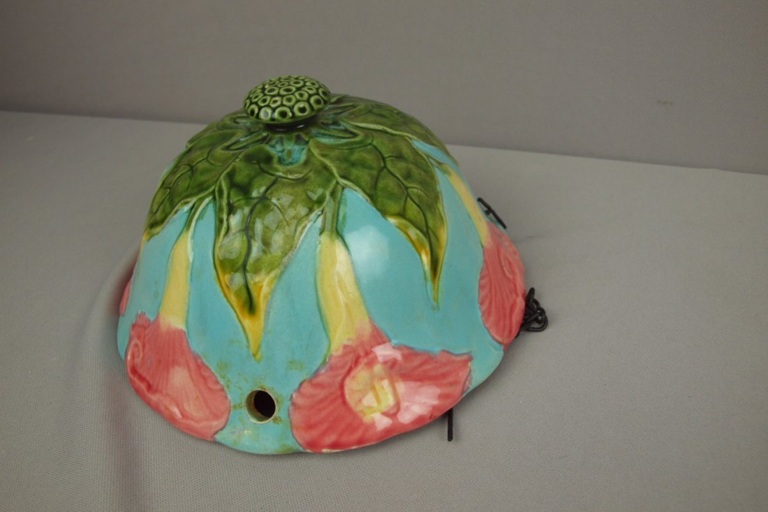 French majolica hanging fernery with cobalt rim, 12 : French majolica hanging fernery with cobalt rim, 12 1/2"d