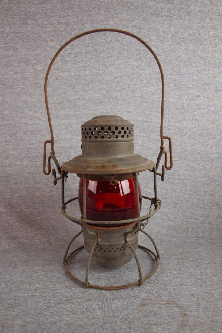 Railroad lantern with red globe May 18, 2013 Strawser Auction Group