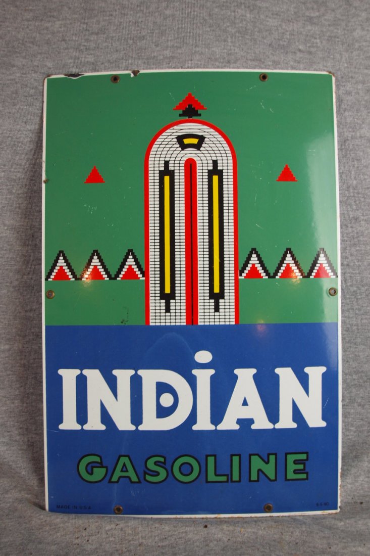 Indian Gasoline new porcelain sign, 12" x 18" : Indian Gasoline new porcelain sign, 12" x 18"