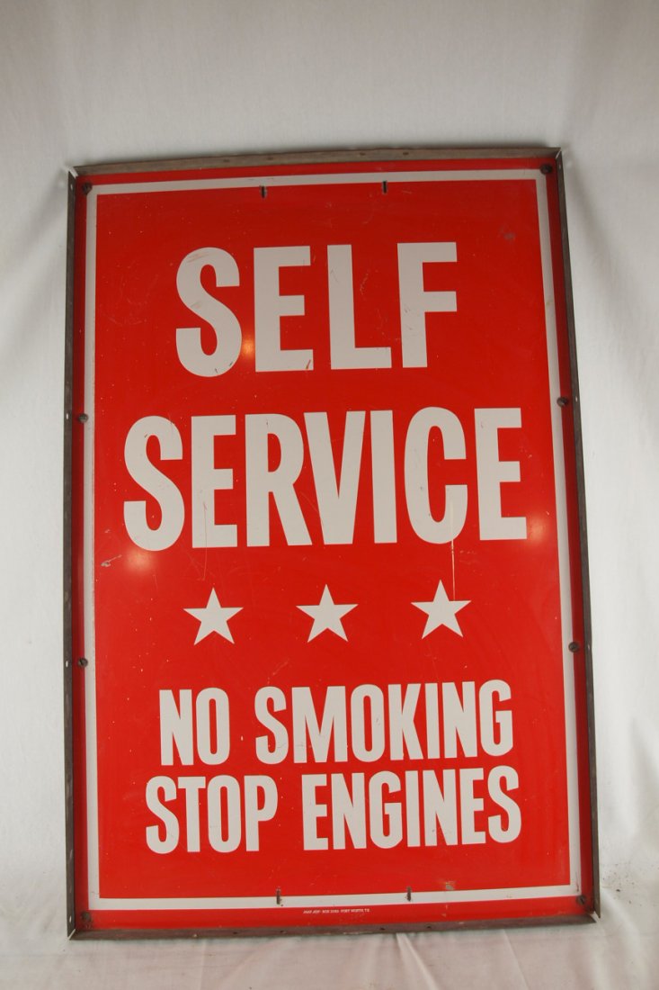 Self Service No Smoking Stop Engines sign and frame, : Self Service No Smoking Stop Engines sign and frame, 24" x 36"