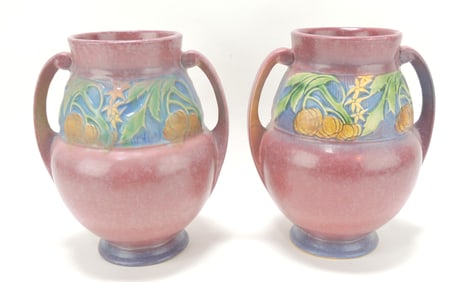 Roseville pink Baneda pair of 9 1/2"