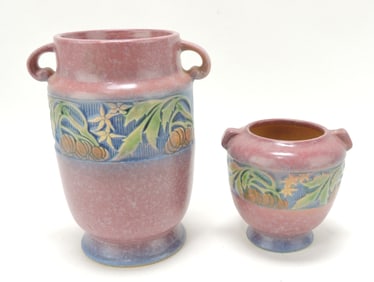 Roseville pink Baneda lot of 2 vases,