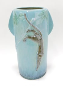Roseville WInecraft blue panther vase,