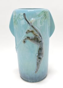 Roseville WInecraft blue panther vase,