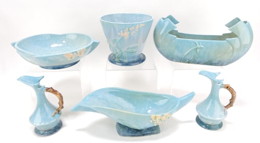 Roseville WInecraft blue lot of 6 pieces: