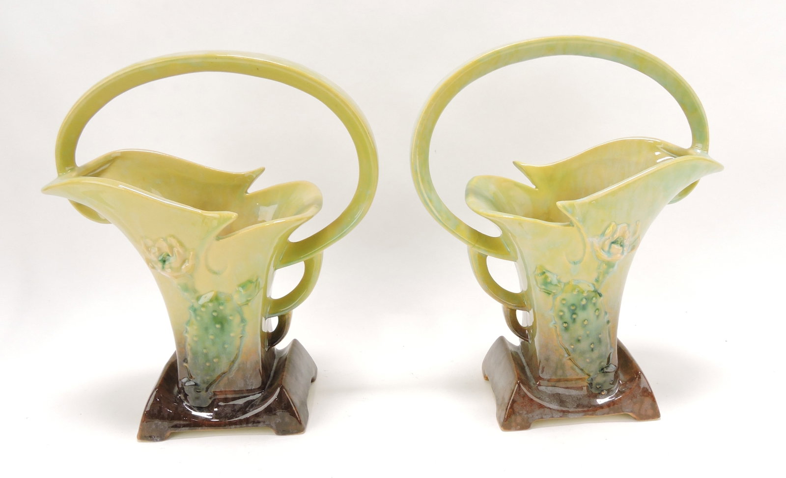 Roseville WInecraft yellow pair of: baskets, 210-12", professional rim repair to one