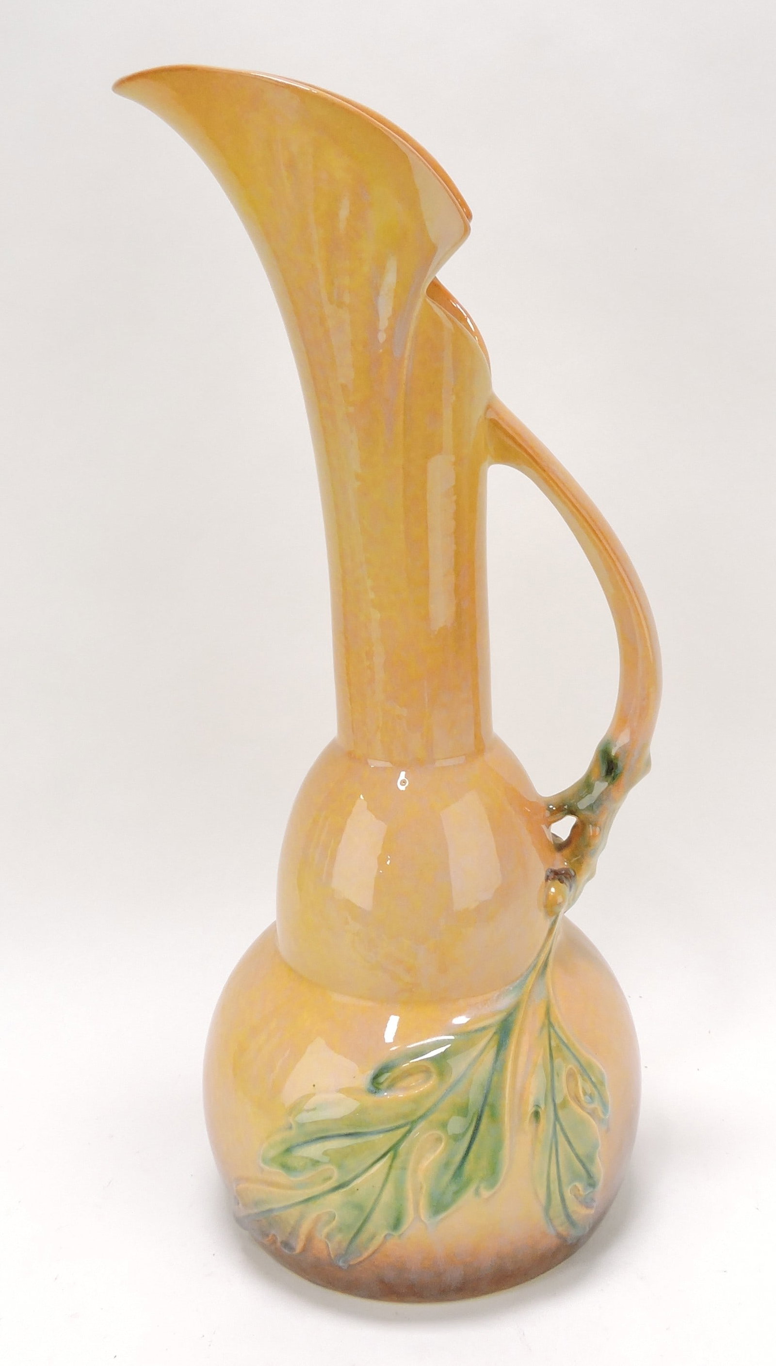Roseville WInecraft brown ewer,: 218-18", professional rim repair