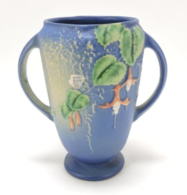 Roseville blue Fuchsia vase, 893-6"