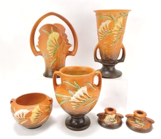 Roseville brown Freesia lot of 5