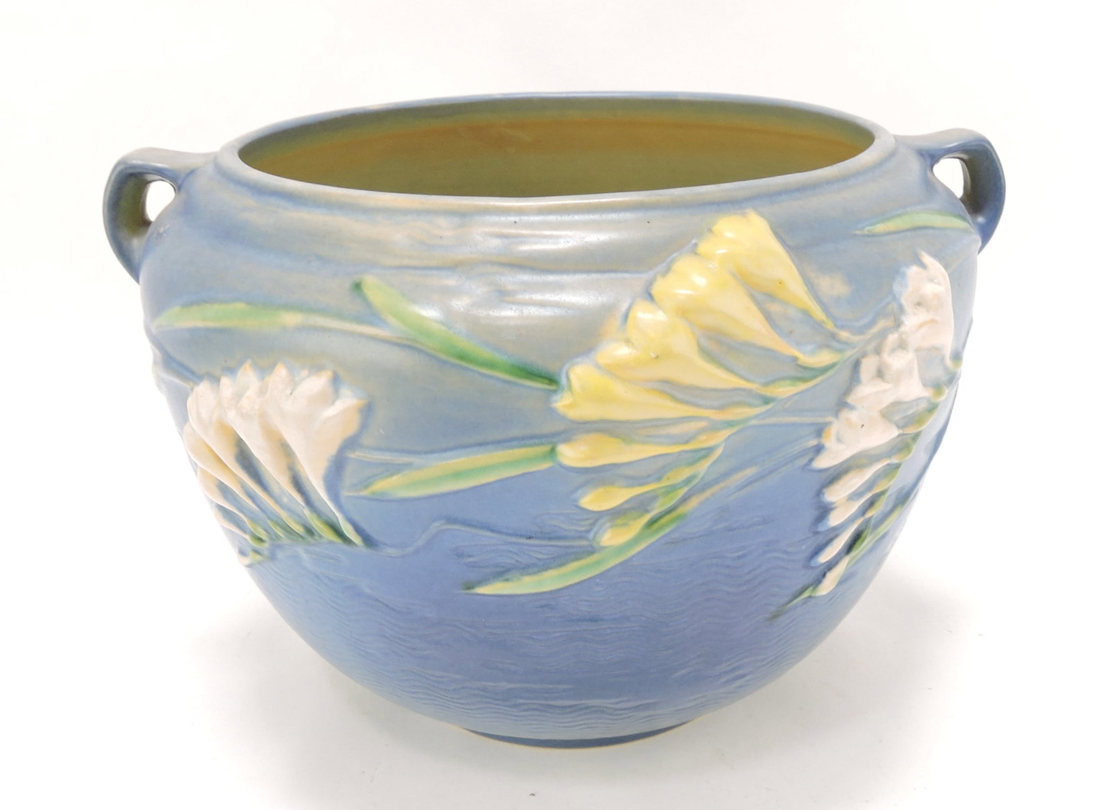 Roseville blue Freesia jardiniere,: 669-8"