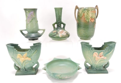 Roseville lot of 6 green pieces, various