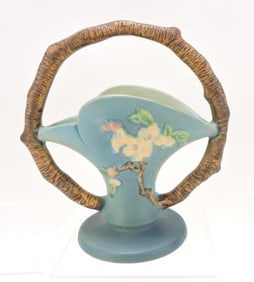 Roseville blue Apple Blossom basket,