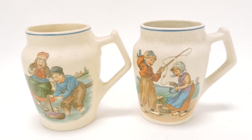 Roseville lot of 2 Dutch mugs, 5"