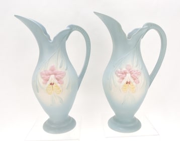 Hull Pottery pair of blue Orchid