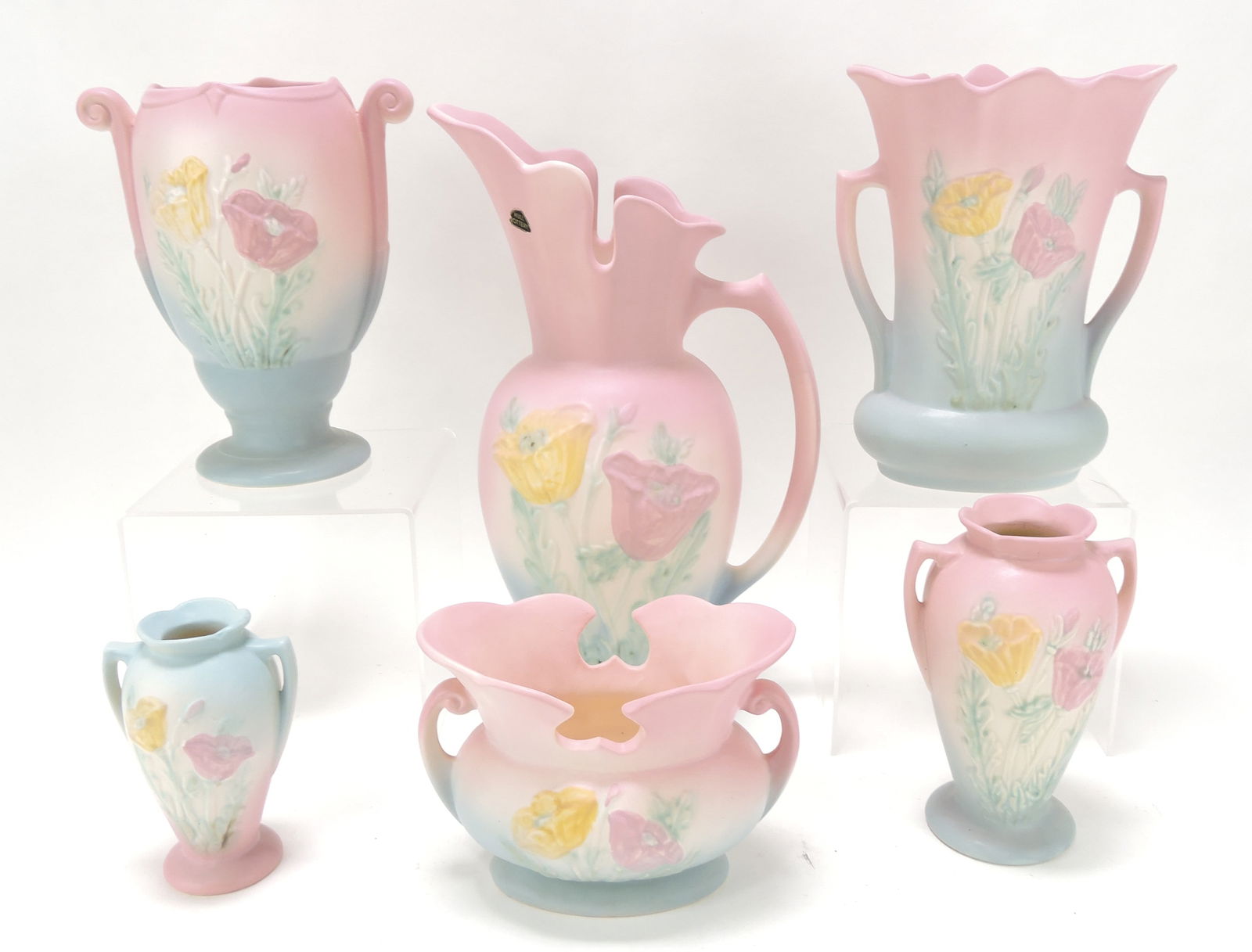 Hull Pottery Poppy lot of 6 pieces,: 4 3/4" to 13 1/2"