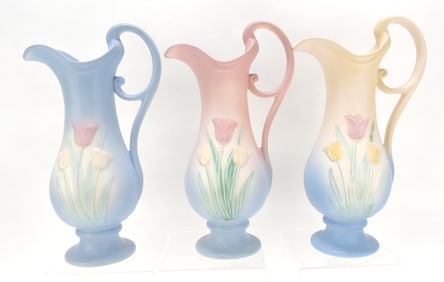 Hull Pottery Tulip lot of 3 ewers,