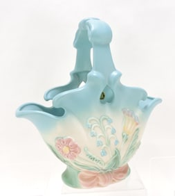 Hull Pottery blue Bowknot large basket,