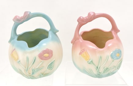 Hull Pottery lot of 2 Bowknot baskets,