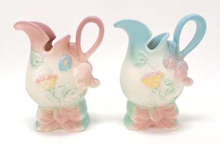 Hull Pottery Bowknot pair of ewers,