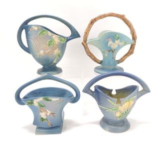 Roseville blue lot of 4 baskets: