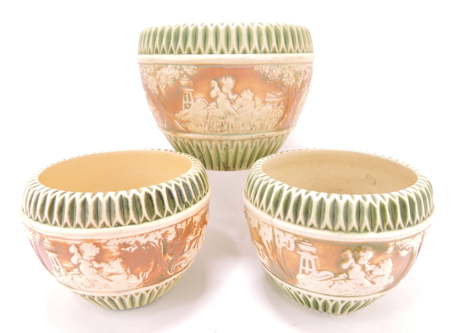 Roseville Donatello lot of 3: jardinieres, 1 - 10" and 2 - 8"