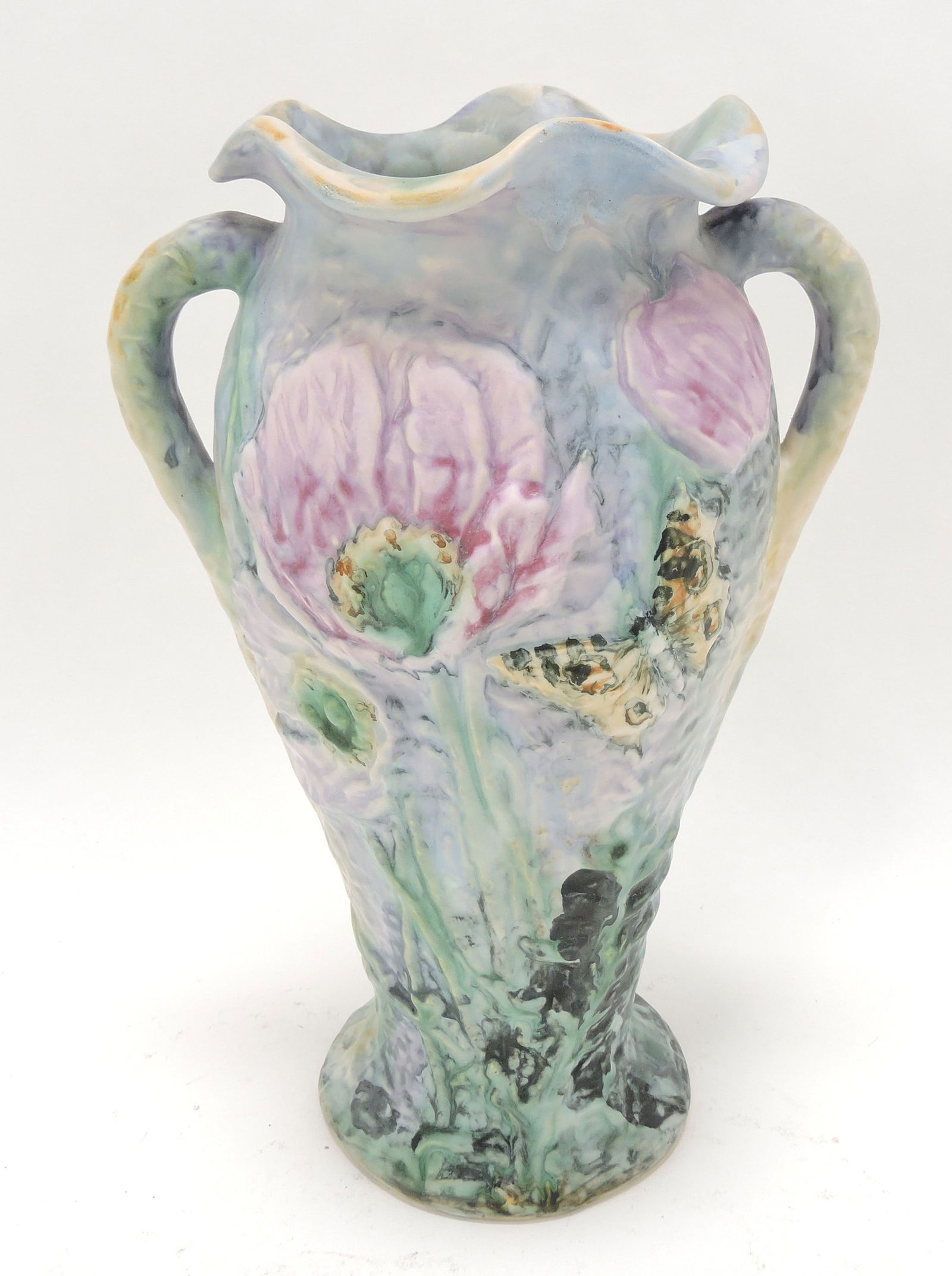 Weller Silvertone vase with butterfly and (1 of 2)