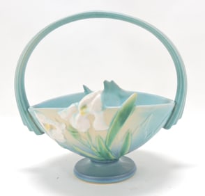 Roseville blue Iris basket 355-10"