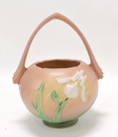 Roseville pink Iris basket 354-8"
