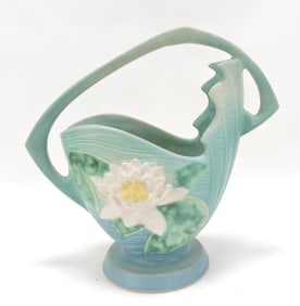 Roseville blue Water lily basket 12"