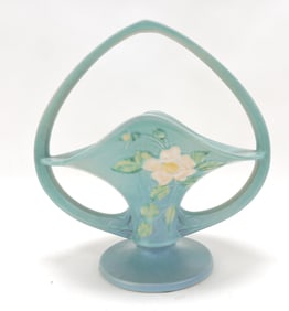 Roseville blue White Rose basket,