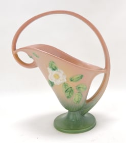 Roseville pink White Rose basket,