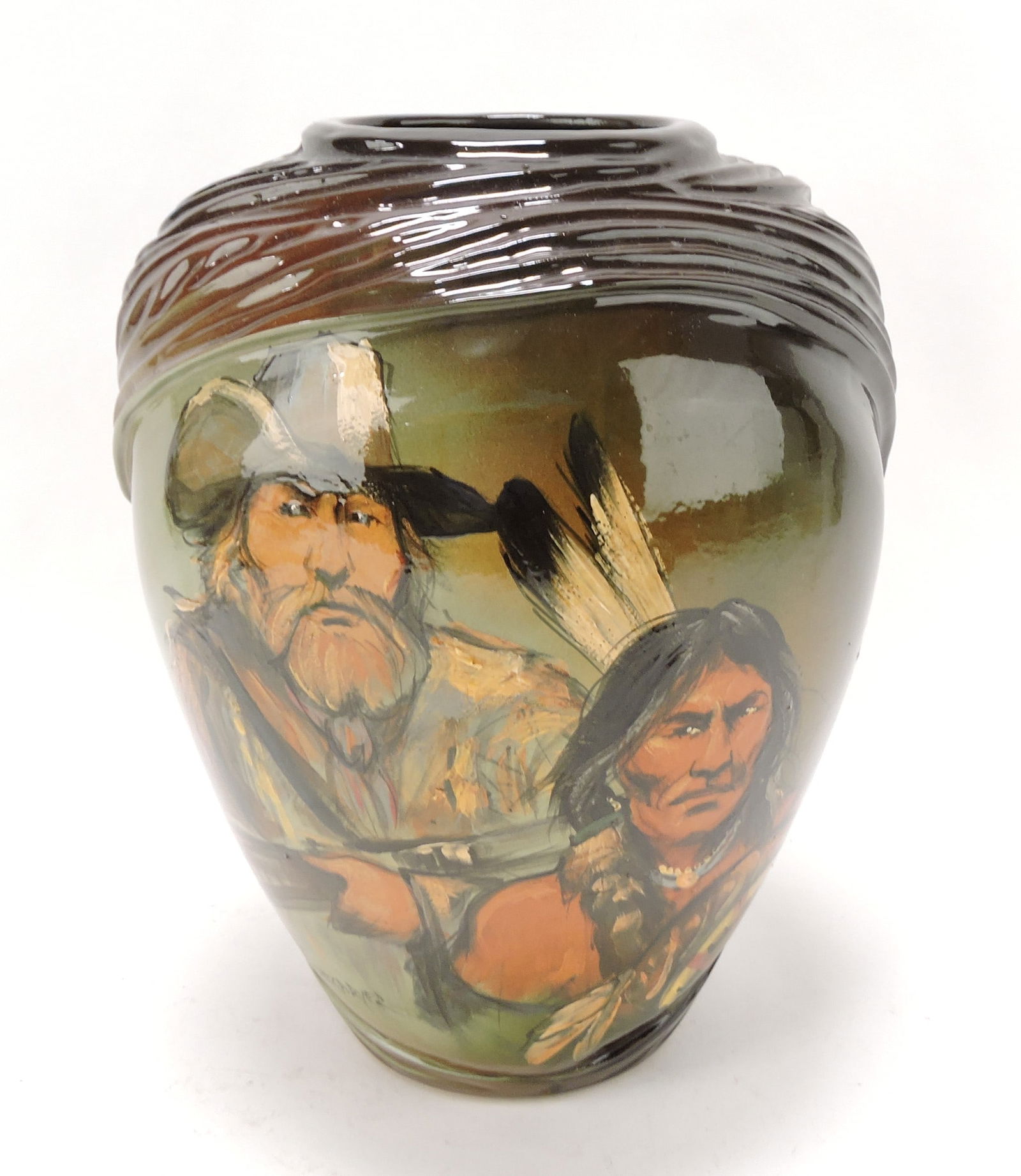 Rick Wisecarver large vase with Indian (1 of 1)