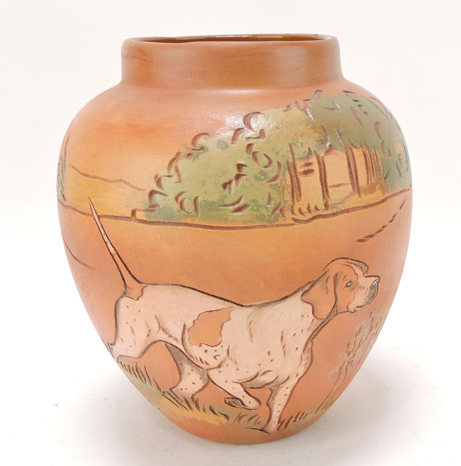 Rick Wisecarver vase with hunting dog, (1 of 1)